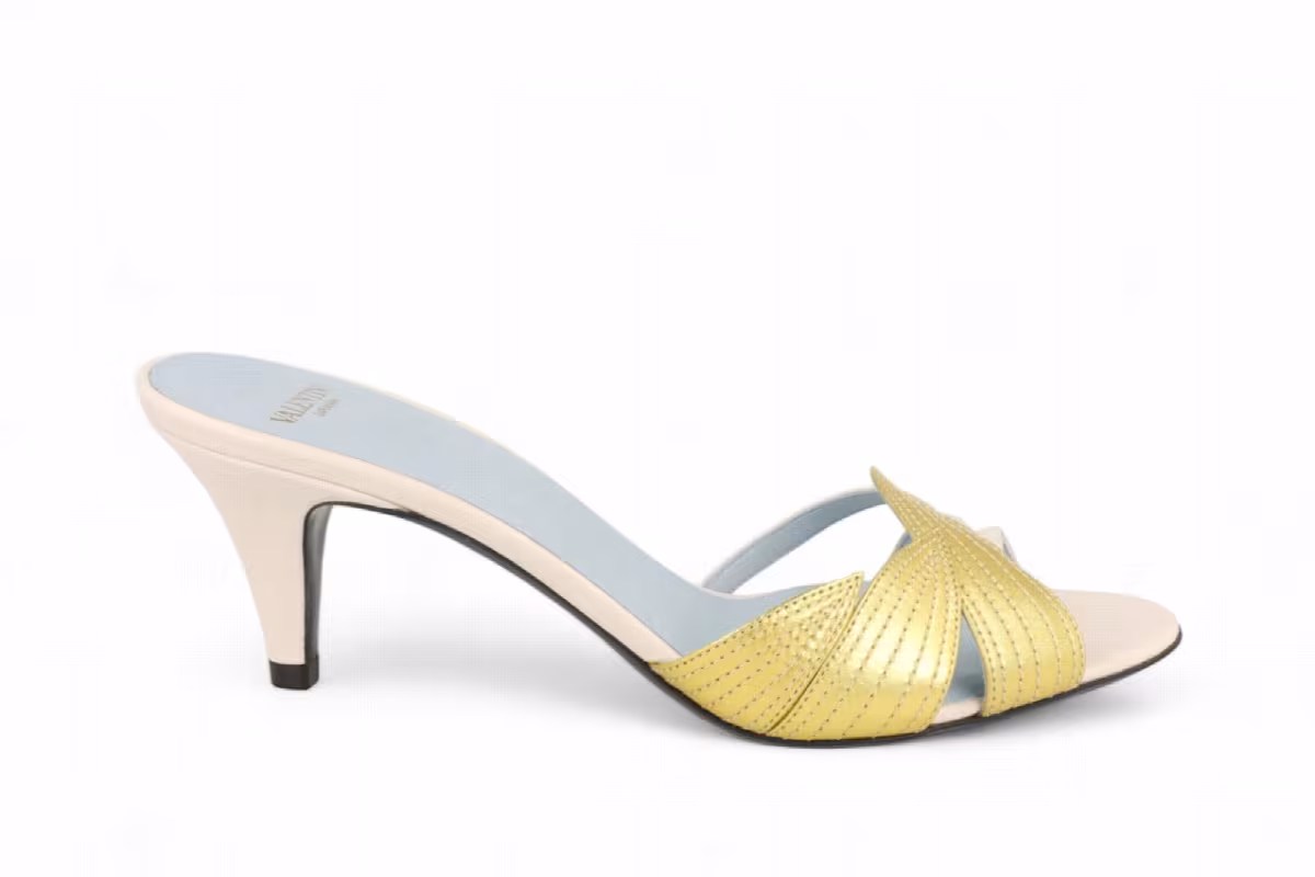 Valentino Garavani Women's Floral Foliage Sandals Light Ivory Old Gold, view 2