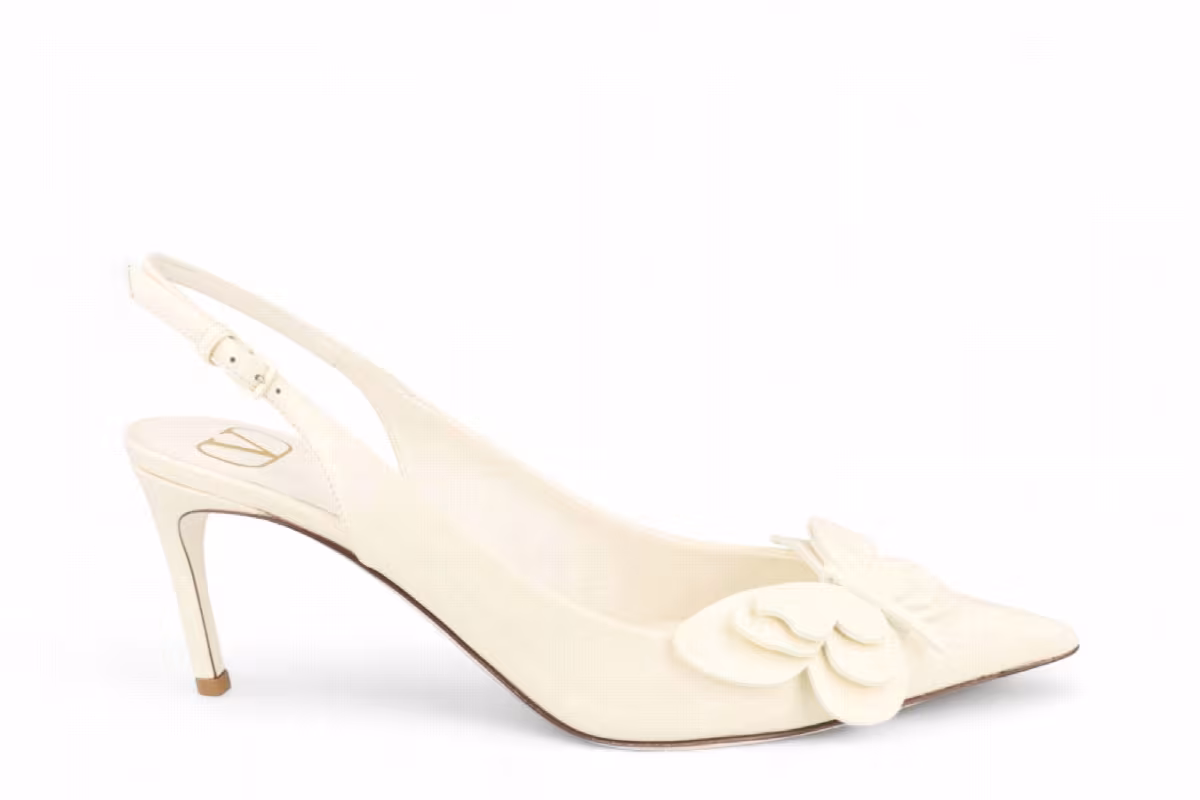 Valentino Garavani Women's Butterfly Applique Slingback Heels Ivory, view 2