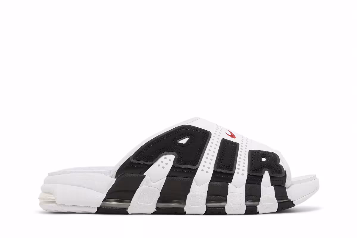 Nike Air More Uptempo Slide White Black Red, view 2