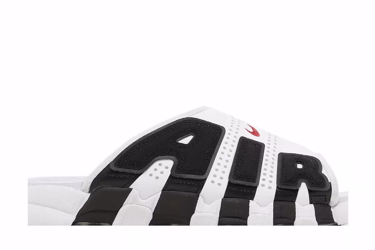 Nike Air More Uptempo Slide White Black Red, view 3