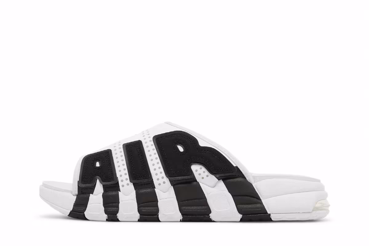 Nike Air More Uptempo Slide White Black Red, view 4