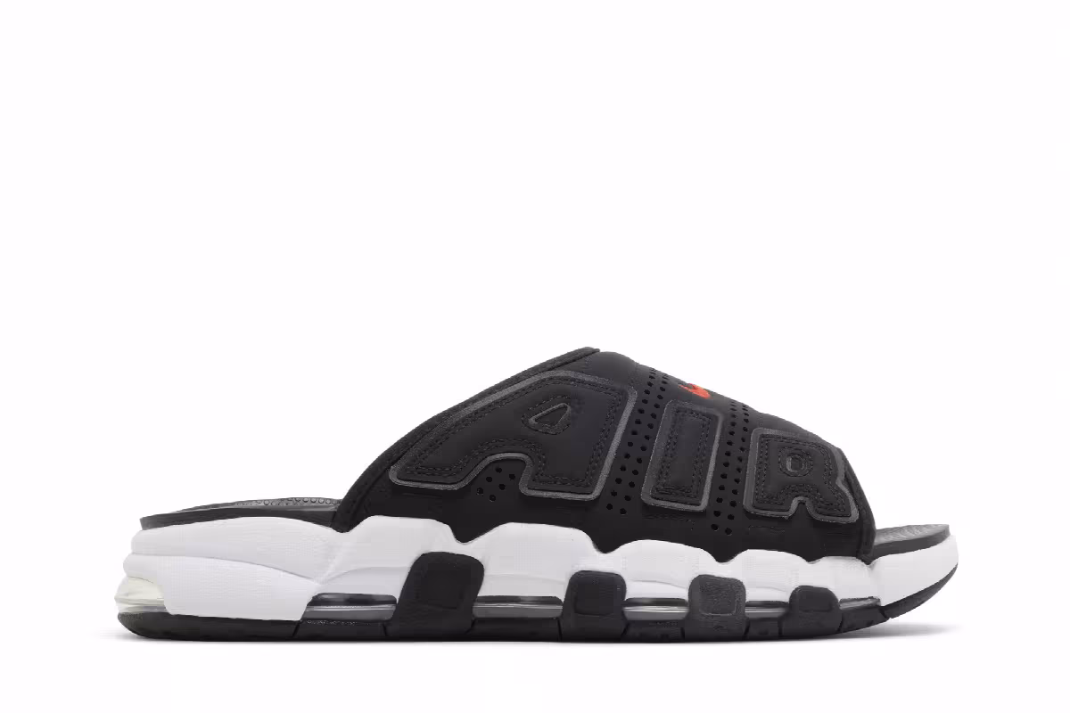 Nike Air More Uptempo Slide Black White Red, view 2