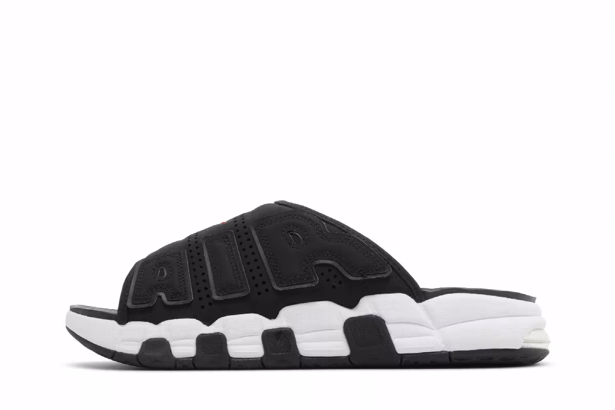 Nike Air More Uptempo Slide Black White Red, view 4