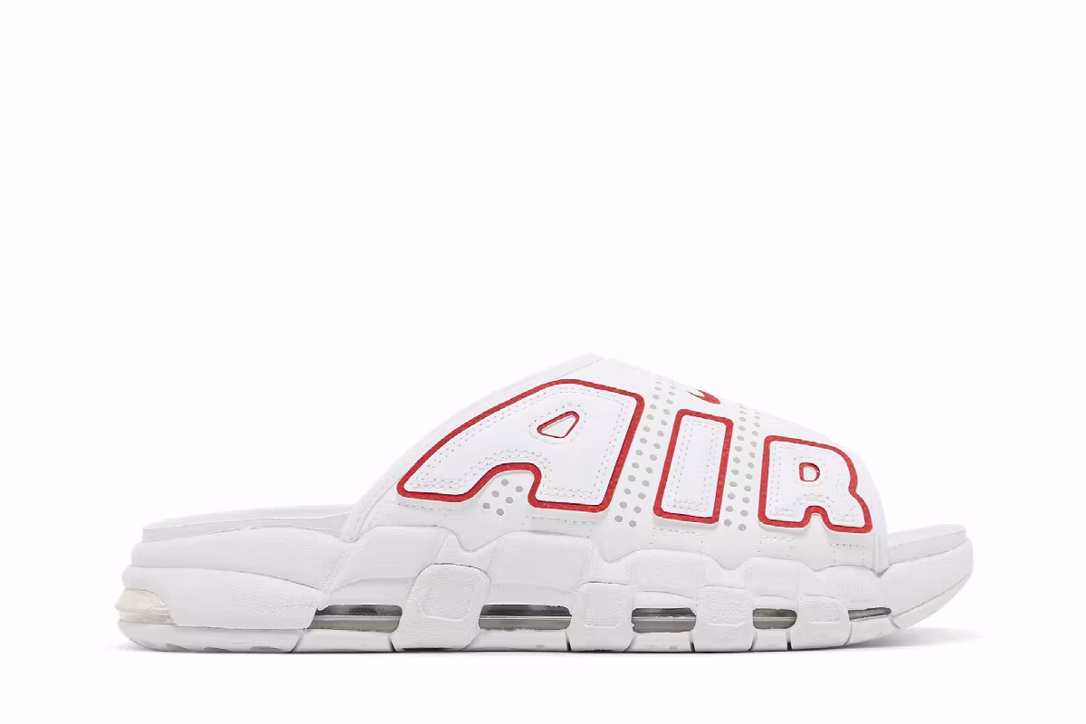 Nike Air More Uptempo Slide White University Red, view 2
