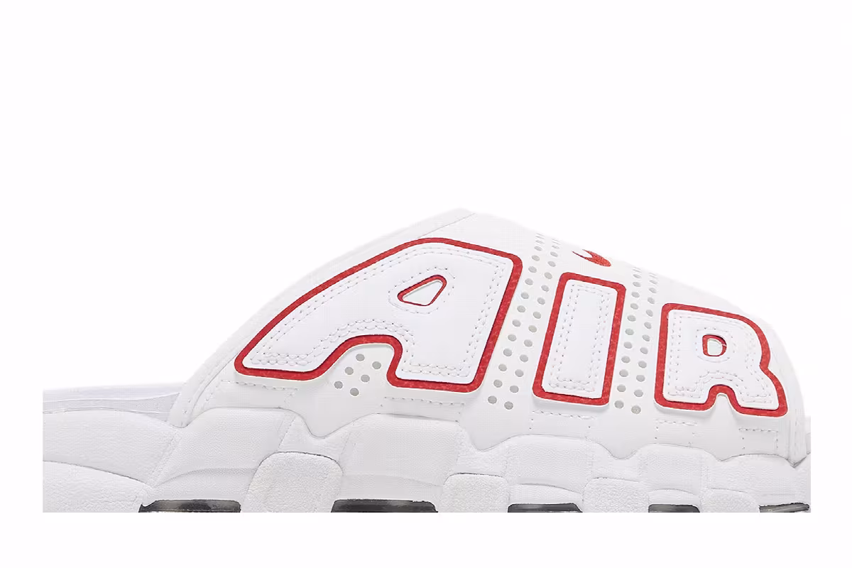 Nike Air More Uptempo Slide White University Red, view 3