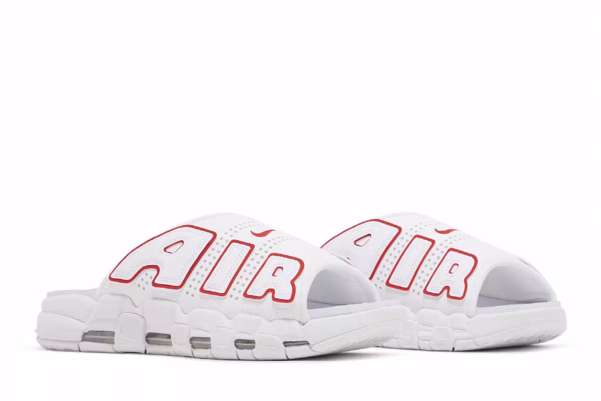 Nike Air More Uptempo Slide White University Red, view 9