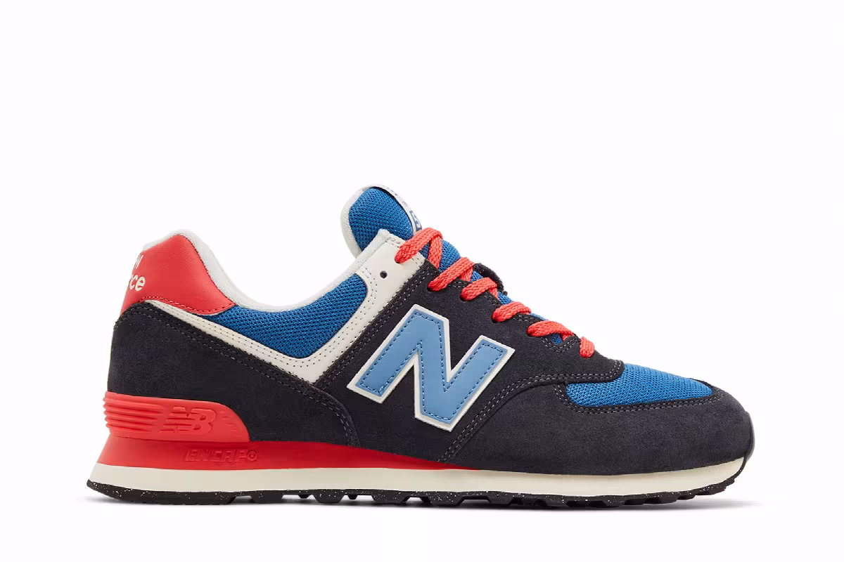 New Balance 574 Phantom Blue Blast Red, view 2