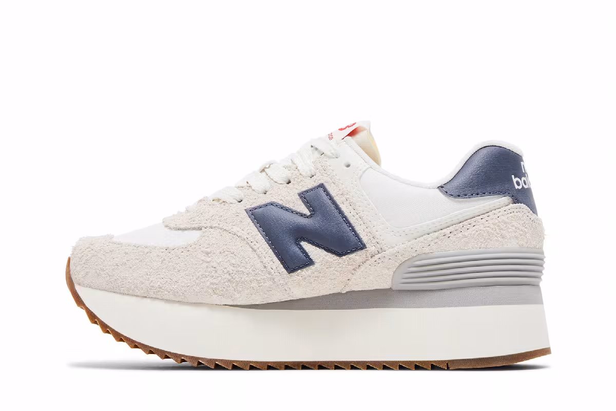 New Balance Women's 574+ Moonbeam Dark Arctic Grey, view 4