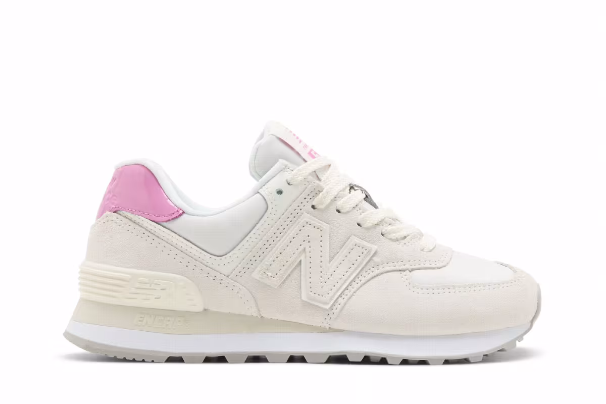 New Balance Women's 574 Sea Salt Real Pink, view 2