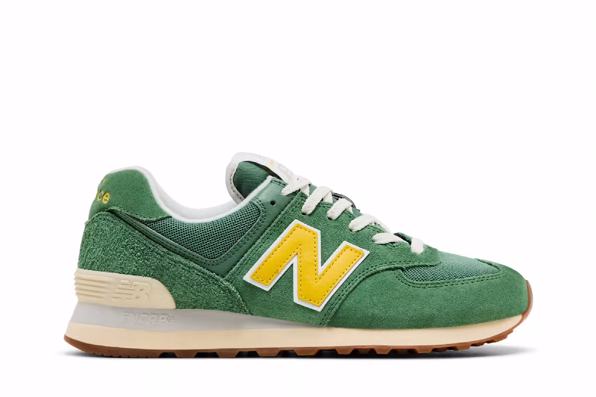 New Balance Women's 574 Mallard Green Yellow, view 2