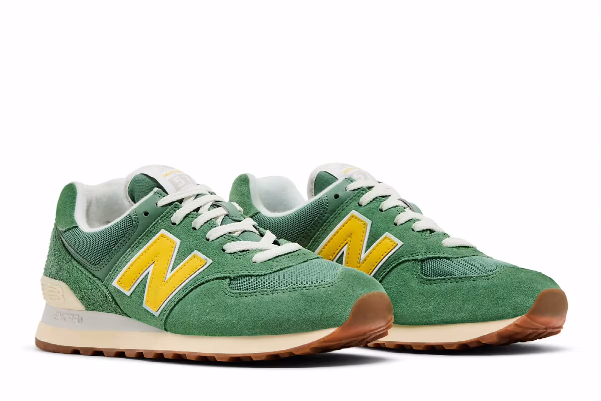 New Balance Women's 574 Mallard Green Yellow, view 9