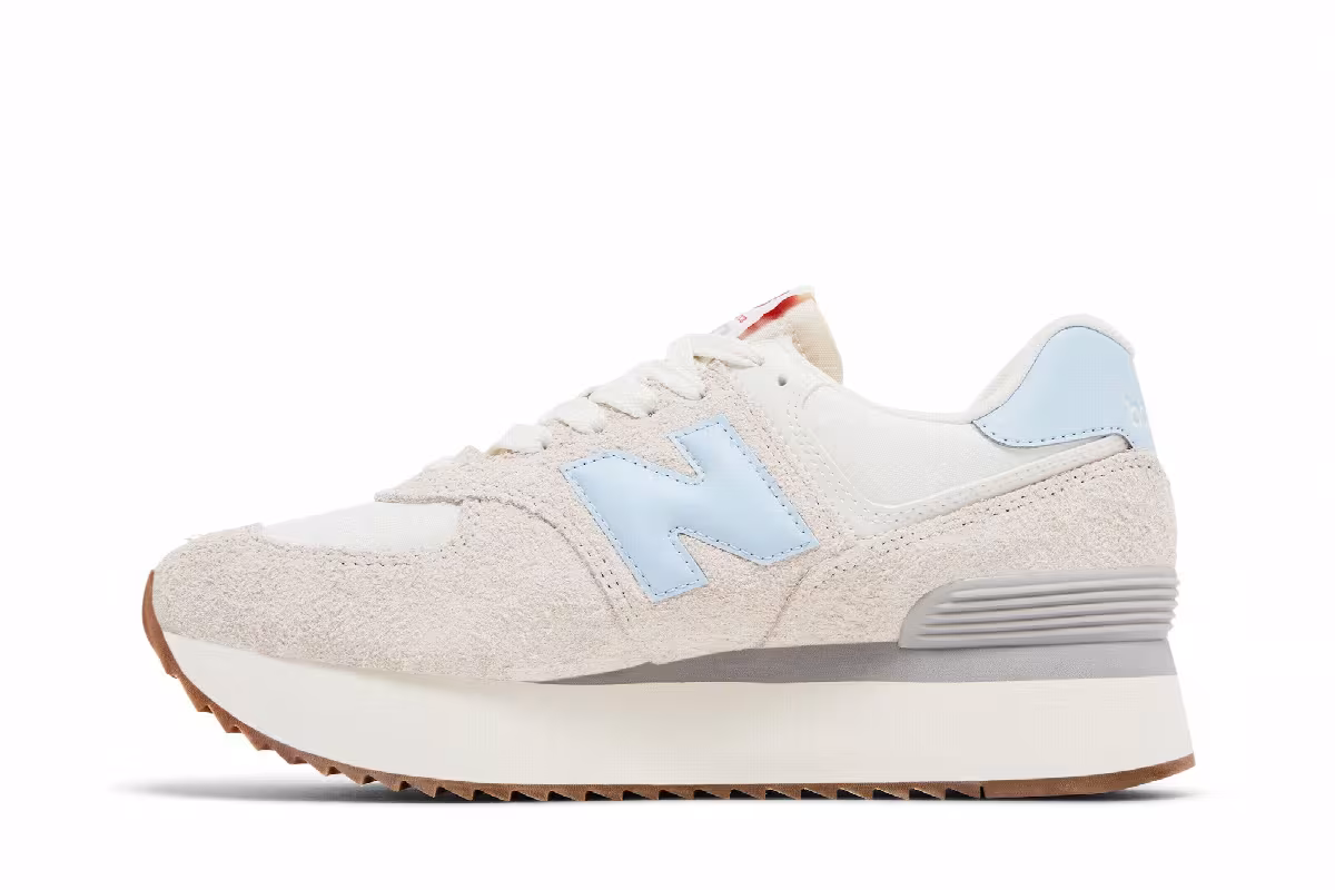 New Balance Women's 574+ Moonbeam Light Chrome Blue, view 4