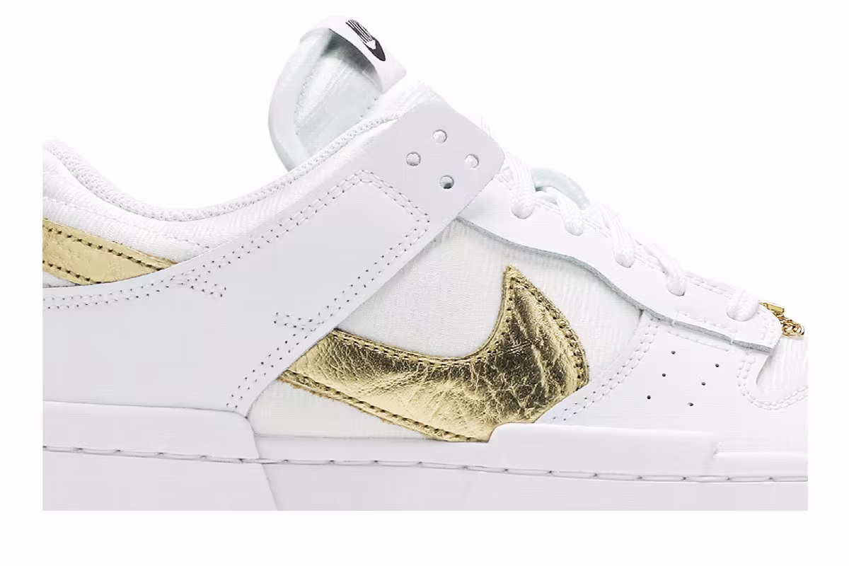 Nike Women's Dunk Low Disrupt White Metallic Gold, view 3
