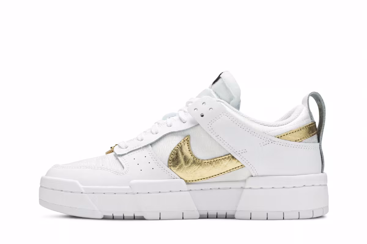 Nike Women's Dunk Low Disrupt White Metallic Gold, view 4