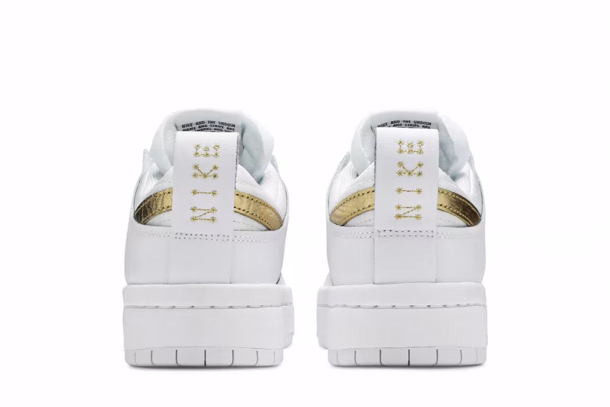 Nike Women's Dunk Low Disrupt White Metallic Gold, view 7