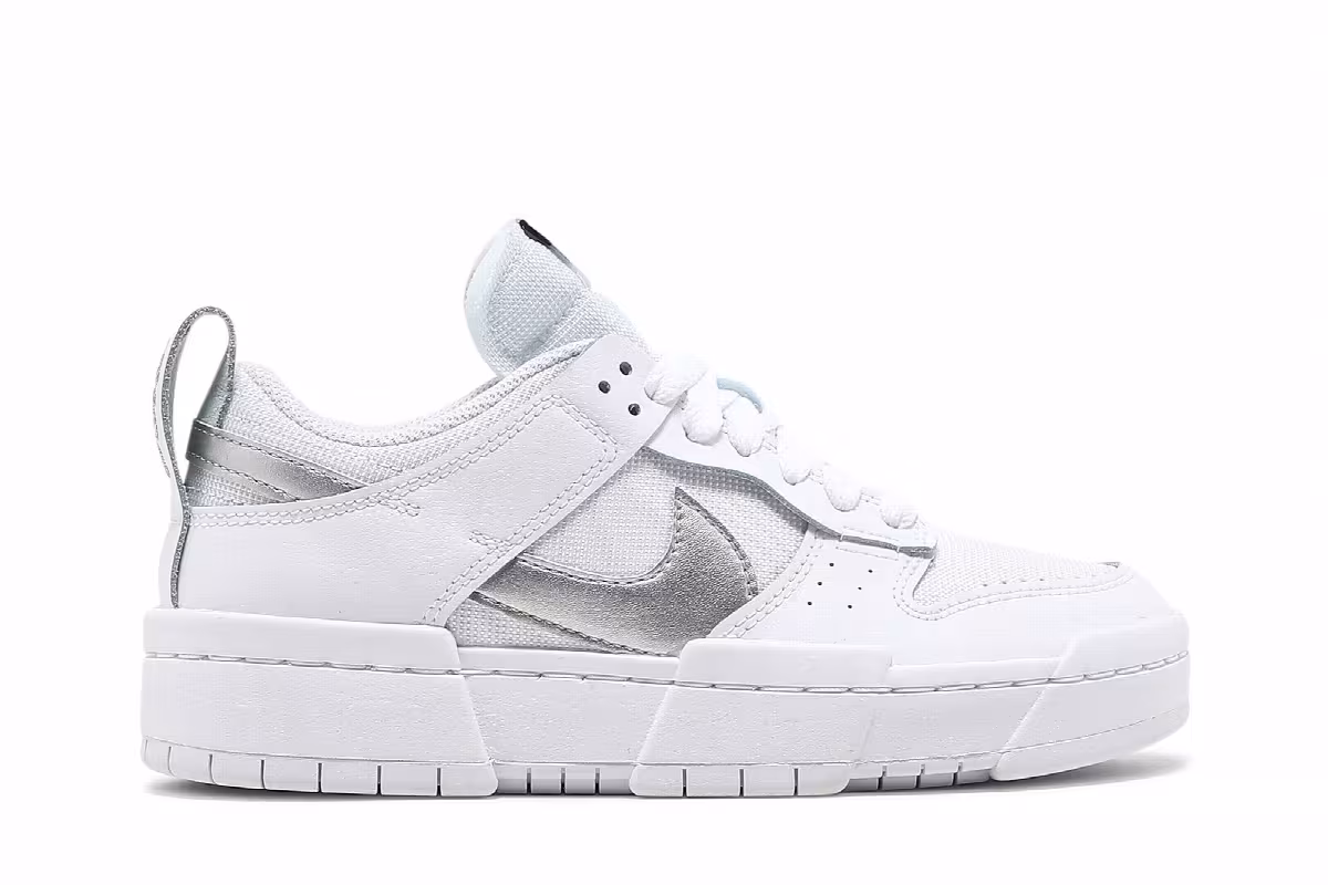 Nike Women's Dunk Low Disrupt White Metallic Silver, view 2