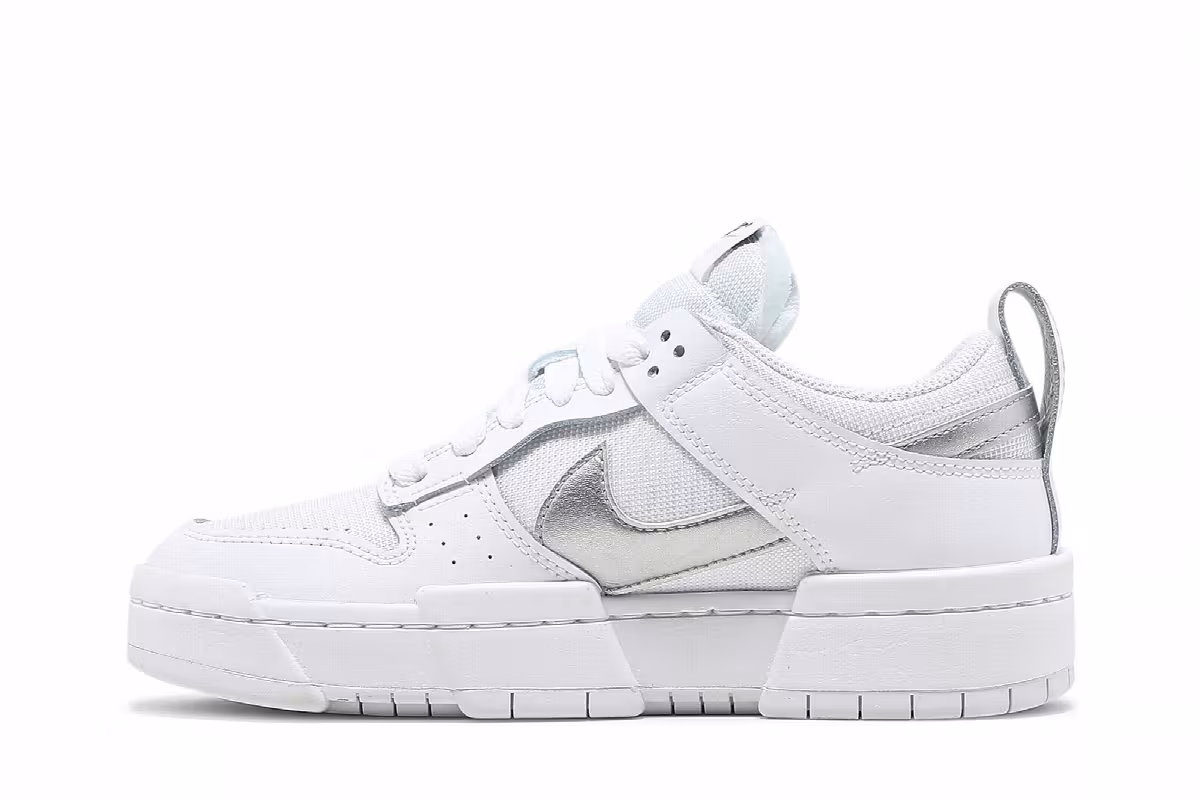 Nike Women's Dunk Low Disrupt White Metallic Silver, view 4