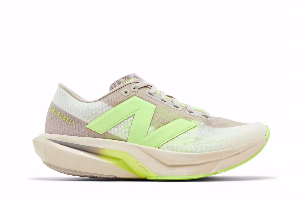 New Balance Women's FuelCell Rebel v4 Moonrock Bleached Lime Glo, view 2