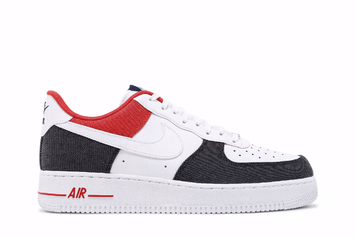 Nike Air Force 1 White Red Denim, view 2