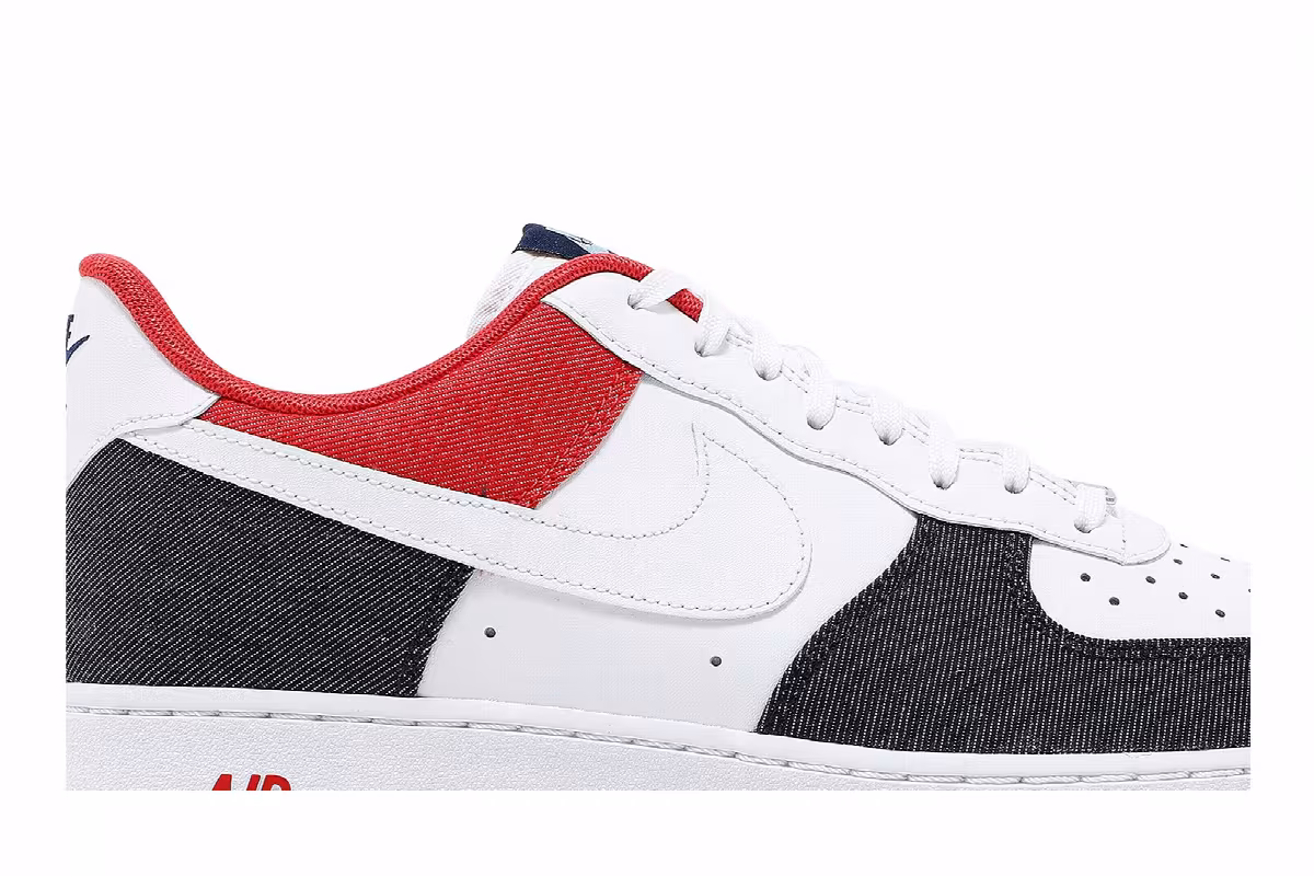 Nike Air Force 1 White Red Denim, view 3