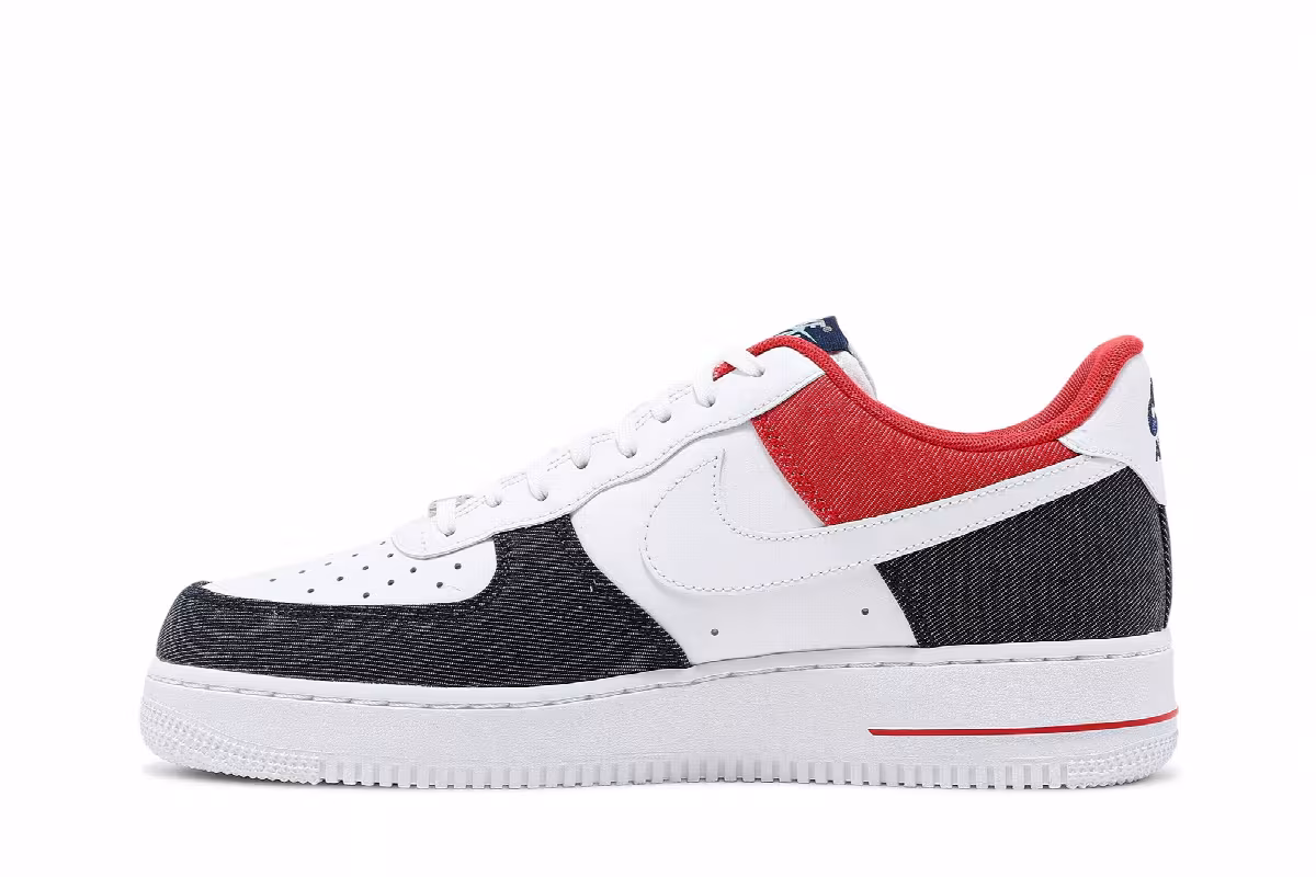 Nike Air Force 1 White Red Denim, view 4