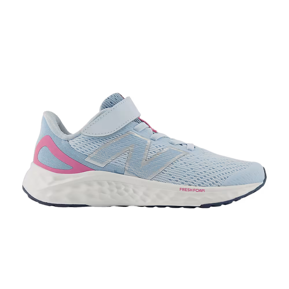 New Balance Fresh Foam Arishi v4 Bungee Lace Top Strap Little Kid Quarry Blue Real Pink