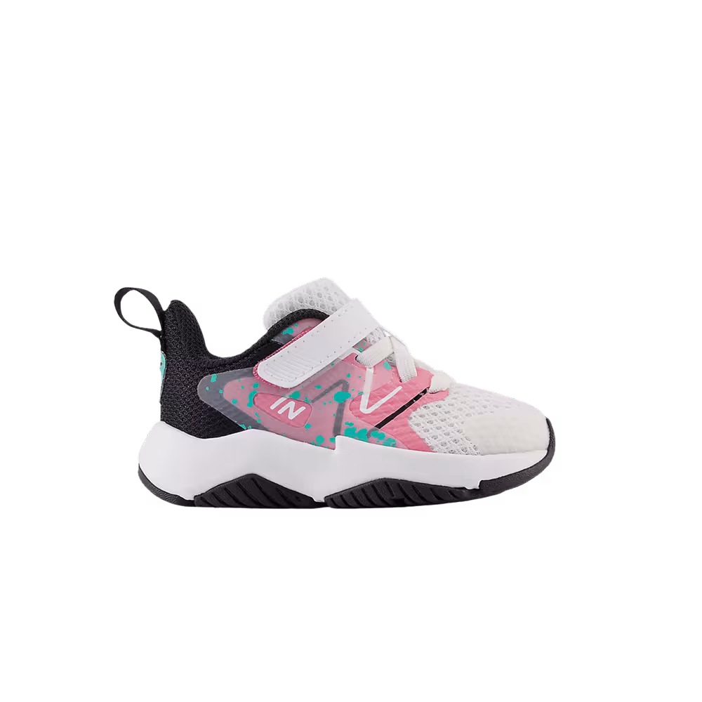 New Balance Rave Run v2 Bungee Lace Top Strap Toddler White Real Pink Paint Splatter