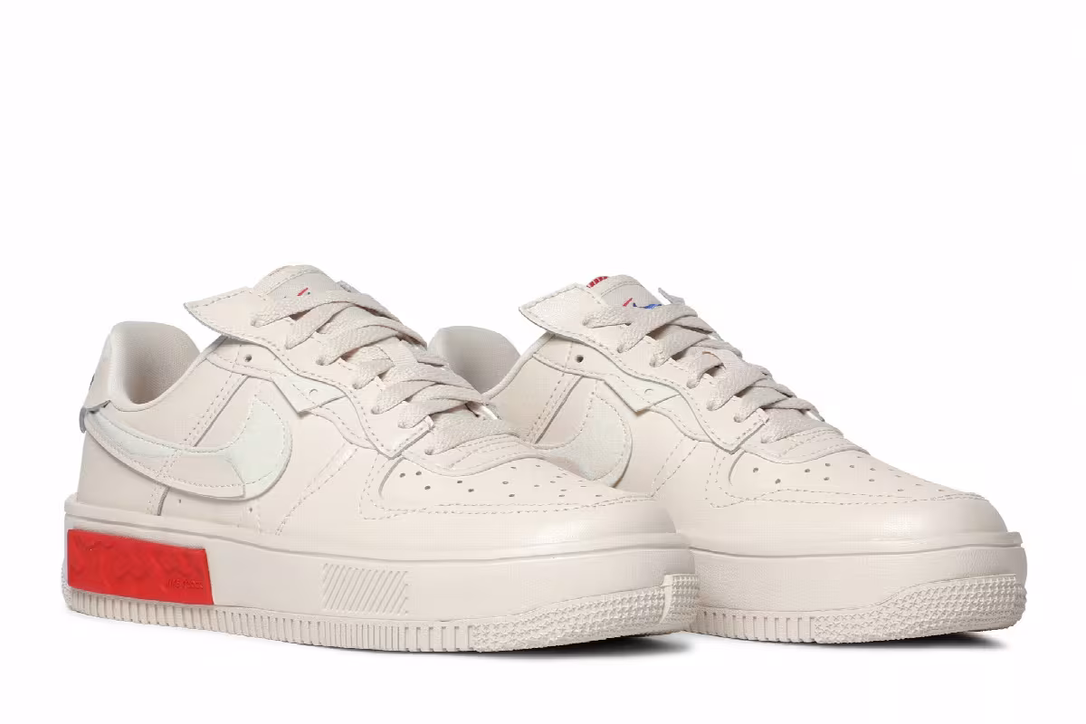 Nike Women's Air Force 1 Fontanka Pearl White University Red, view 9