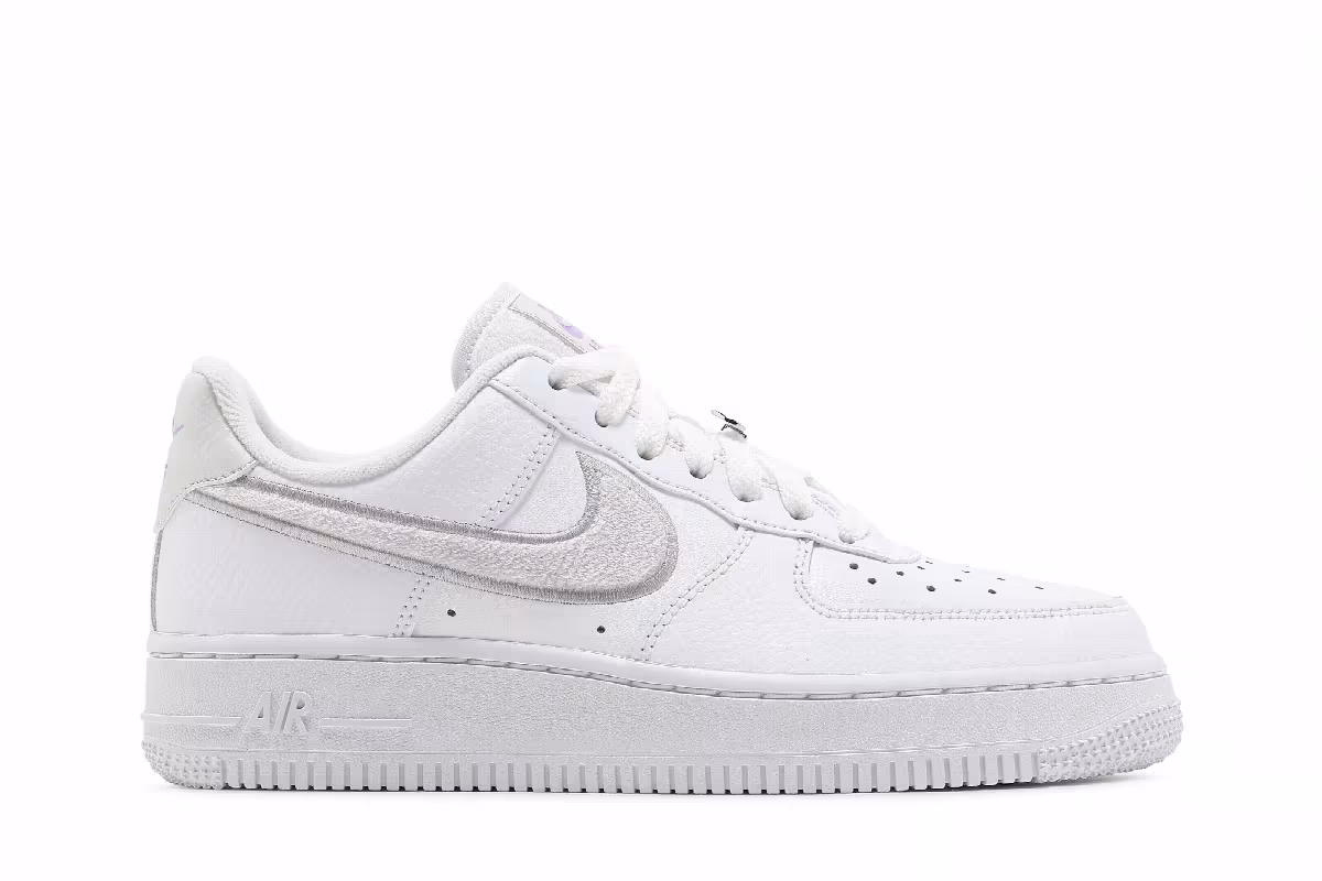 Nike Women's Air Force 1 Chenille Swoosh - White Lilac, view 2