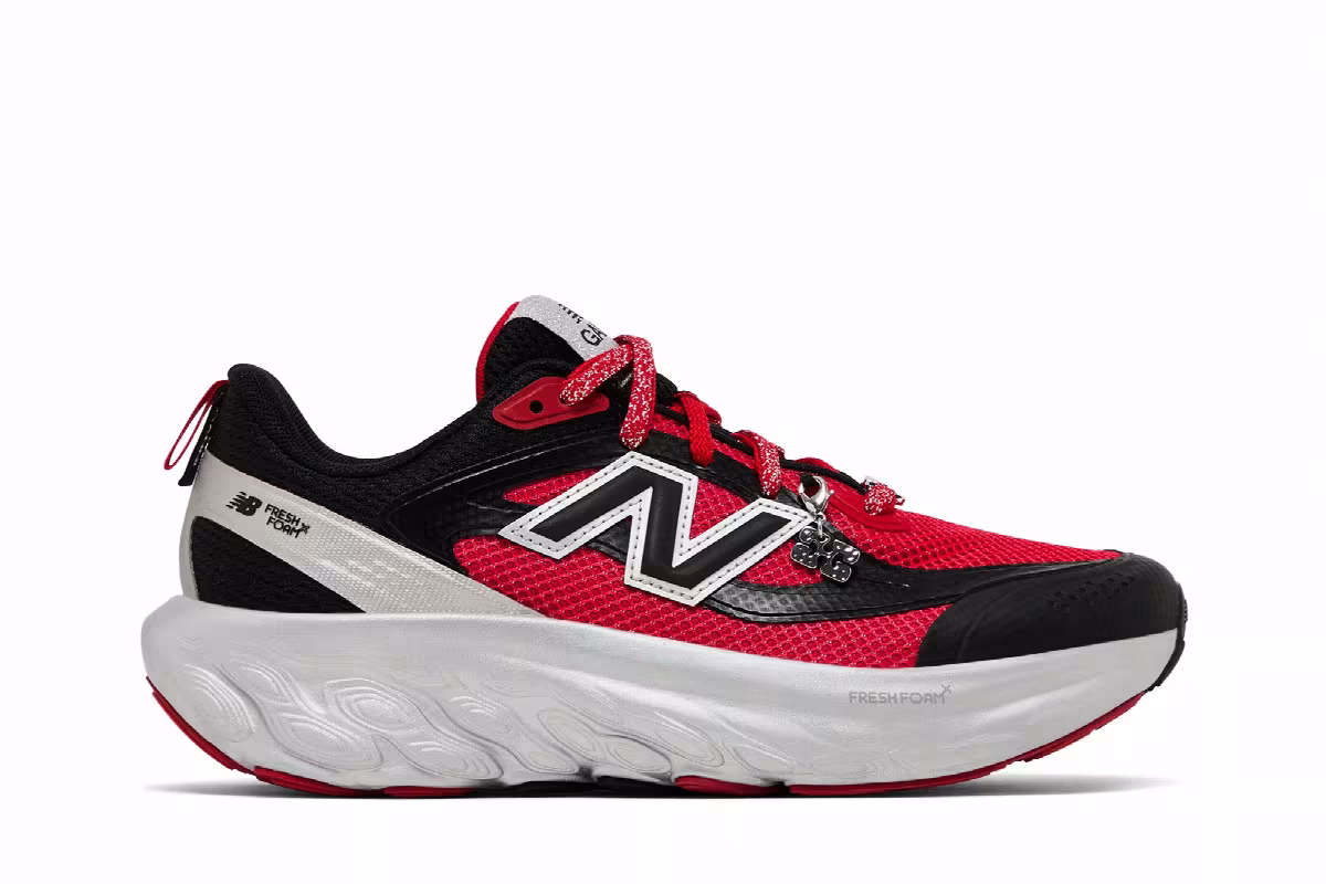 GANNI x New Balance Fresh Foam Trainer Black Racing Red, view 2