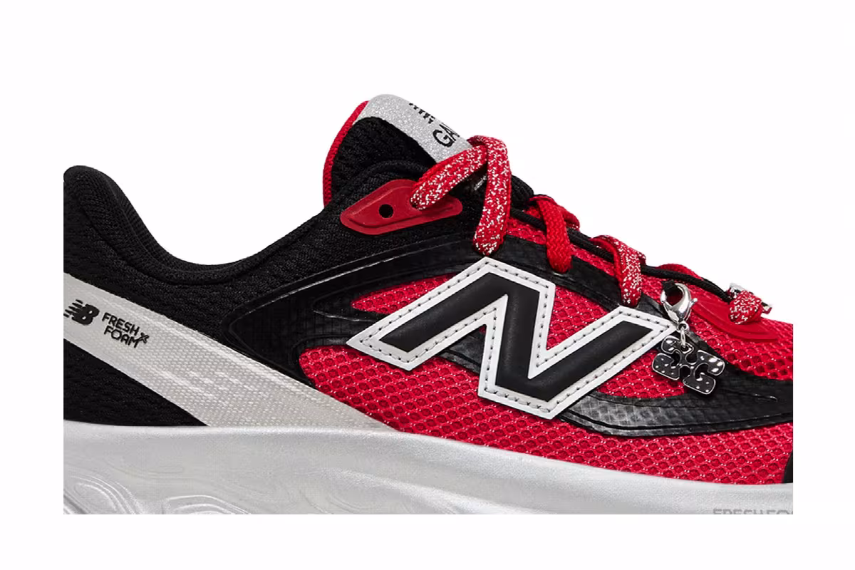 GANNI x New Balance Fresh Foam Trainer Black Racing Red, view 3