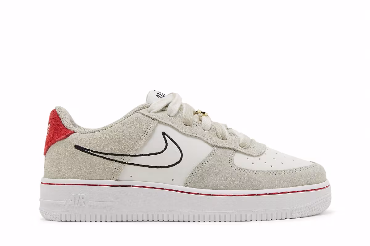 Nike Air Force 1 LV8 S50 GS Light Stone University Red, view 2