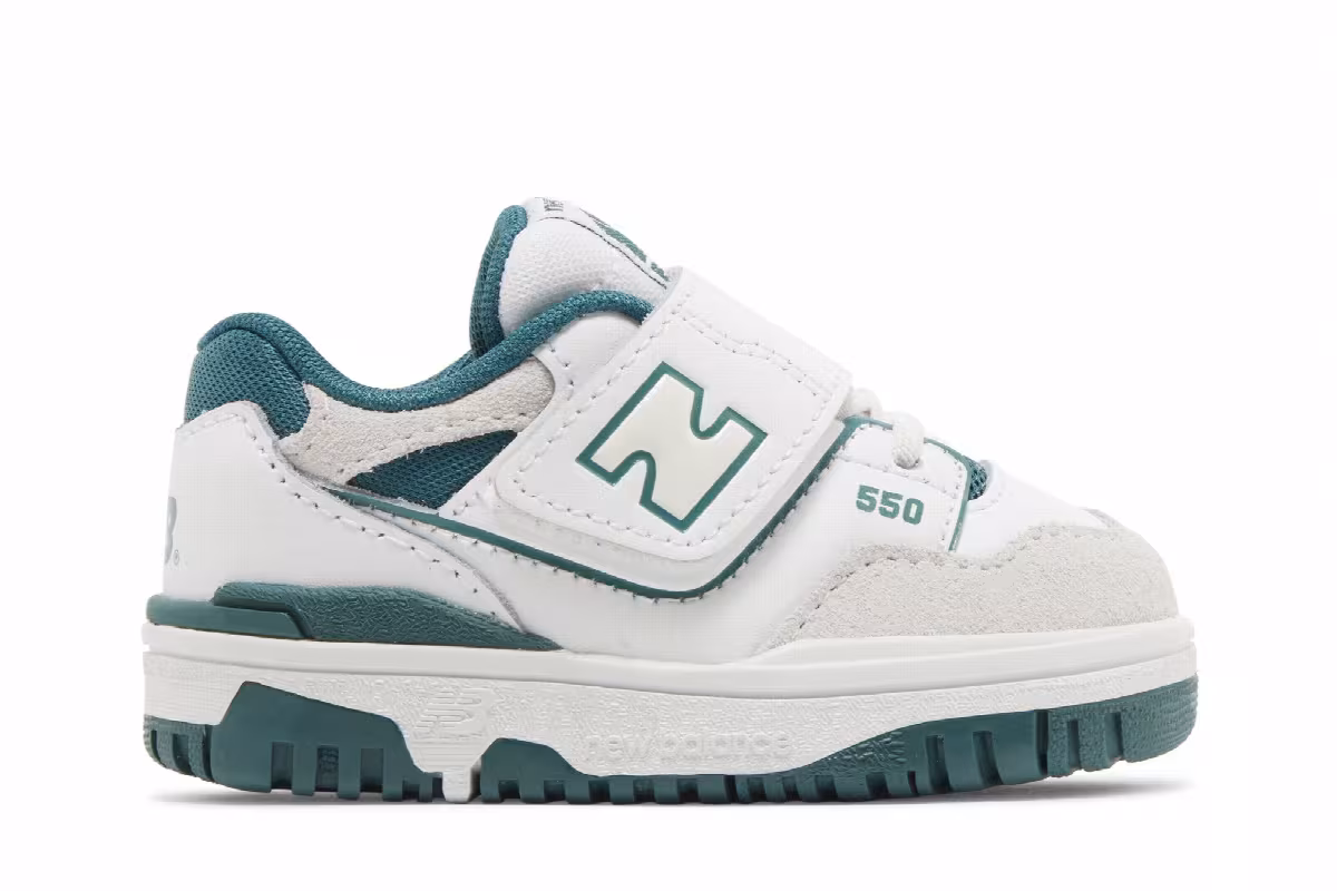 New Balance 550 Bungee Lace Top Strap Toddler White Vintage Teal, view 2
