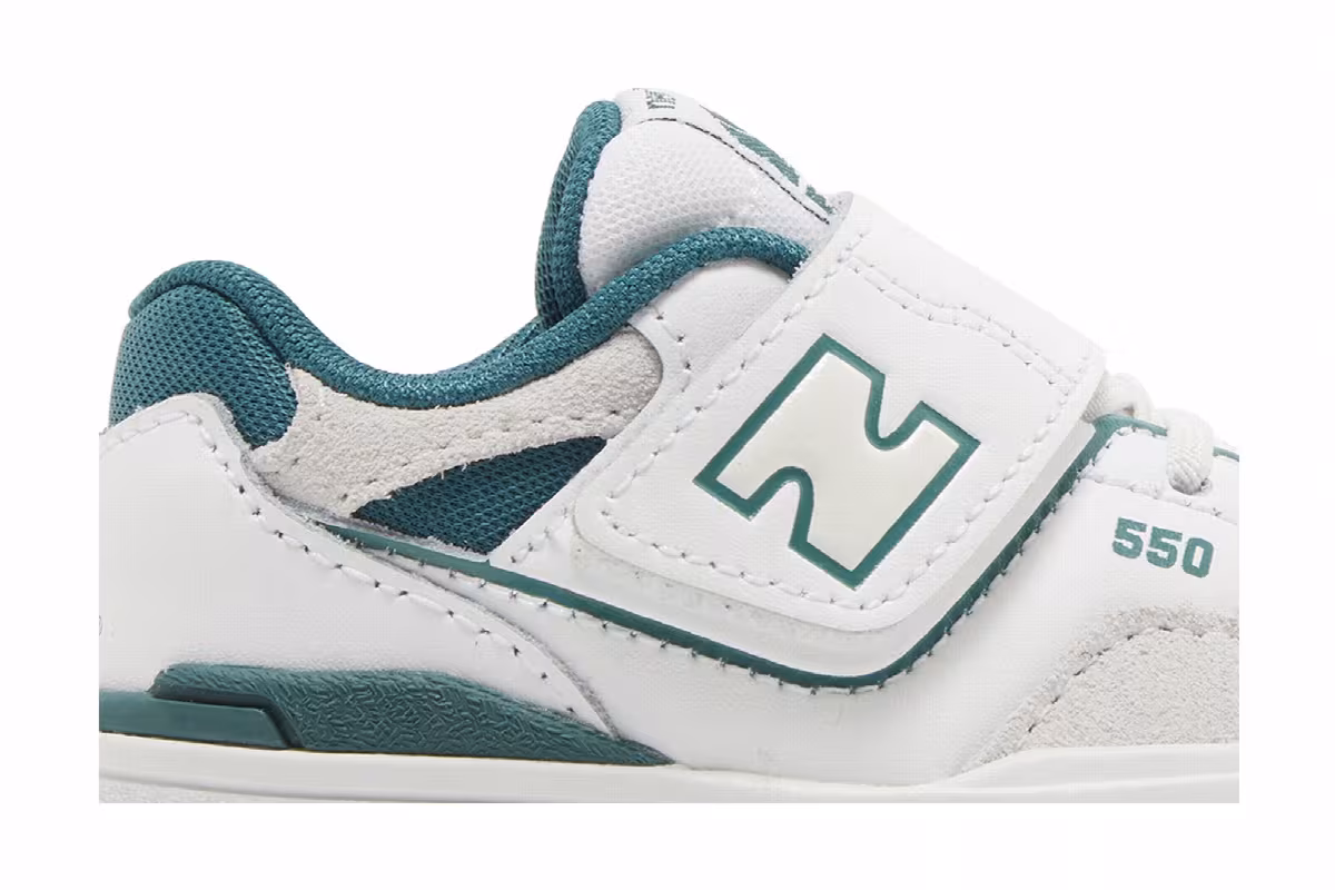 New Balance 550 Bungee Lace Top Strap Toddler White Vintage Teal, view 3