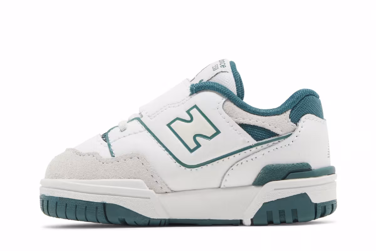 New Balance 550 Bungee Lace Top Strap Toddler White Vintage Teal, view 4