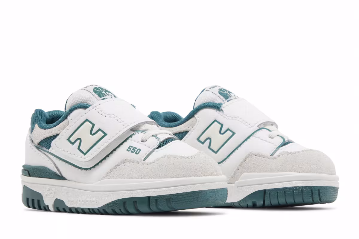 New Balance 550 Bungee Lace Top Strap Toddler White Vintage Teal, view 9