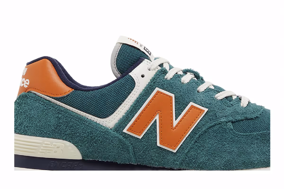 New Balance 574 Aqua Green Orange, view 3