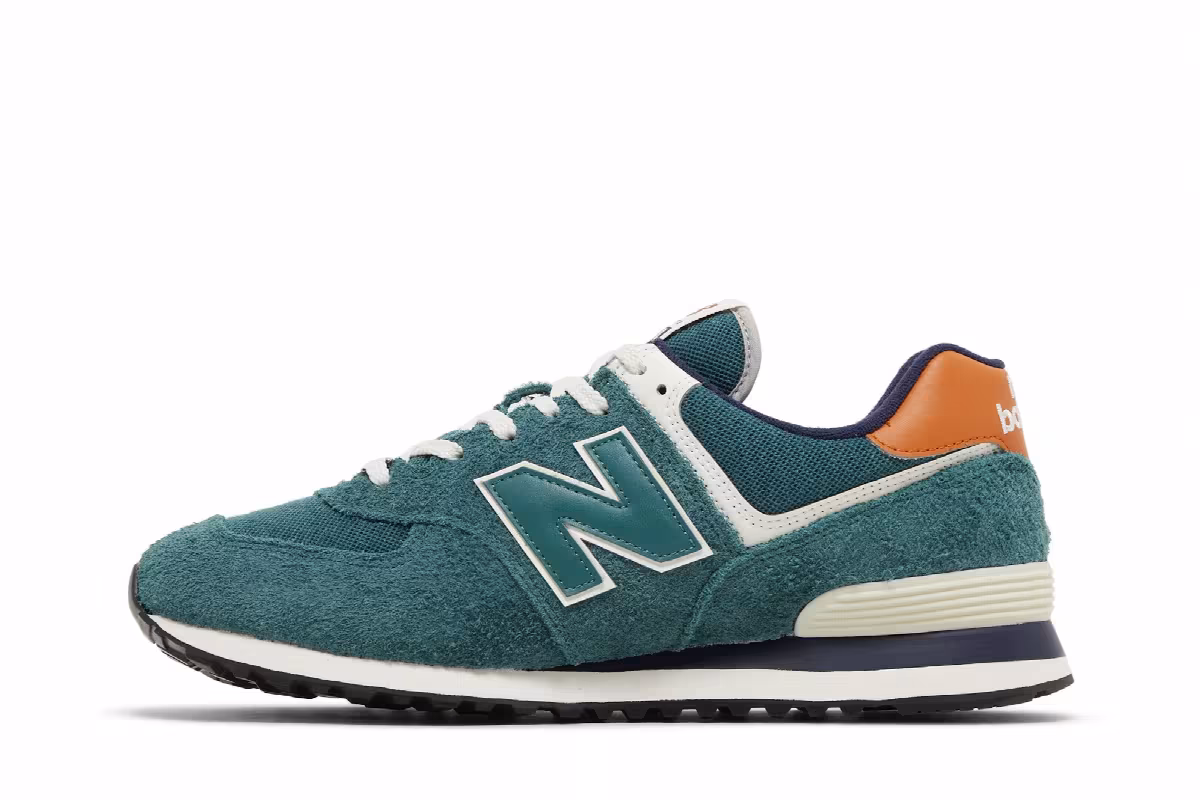 New Balance 574 Aqua Green Orange, view 4
