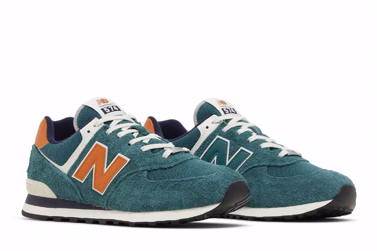 New Balance 574 Aqua Green Orange, view 9