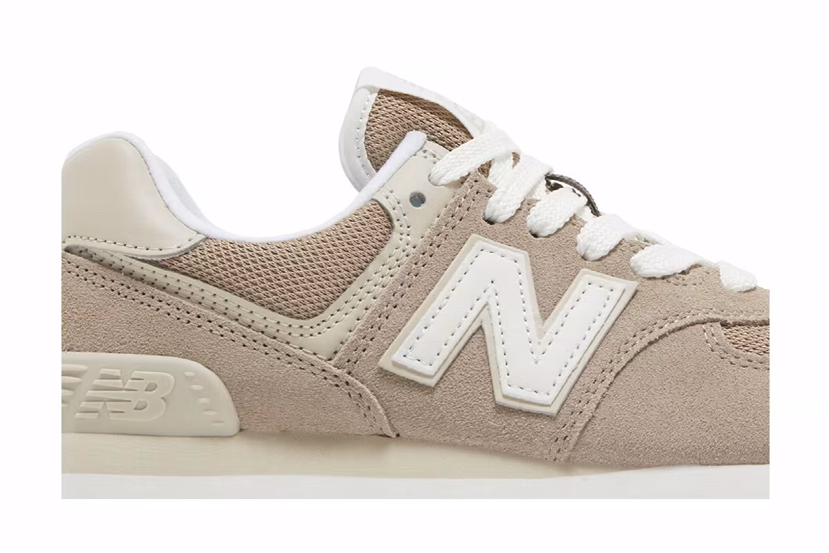 New Balance Women's 574+ Driftwood Timberwolf, view 3