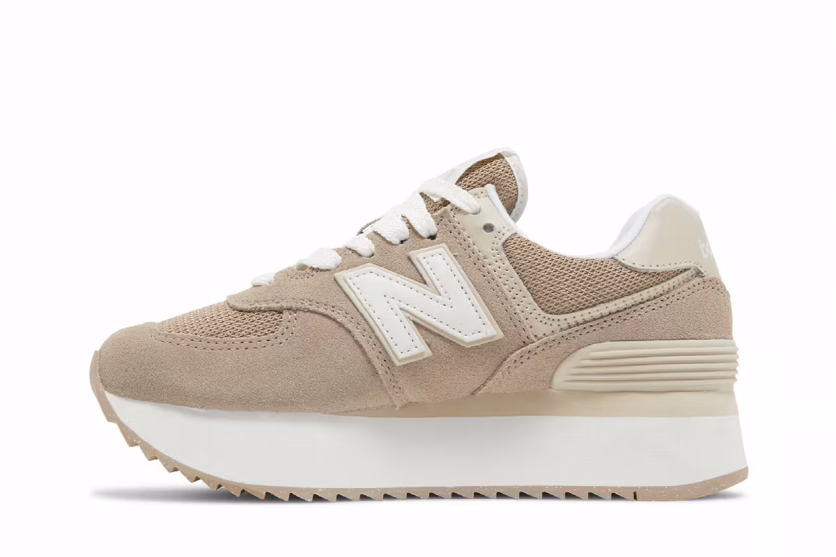 New Balance Women's 574+ Driftwood Timberwolf, view 4