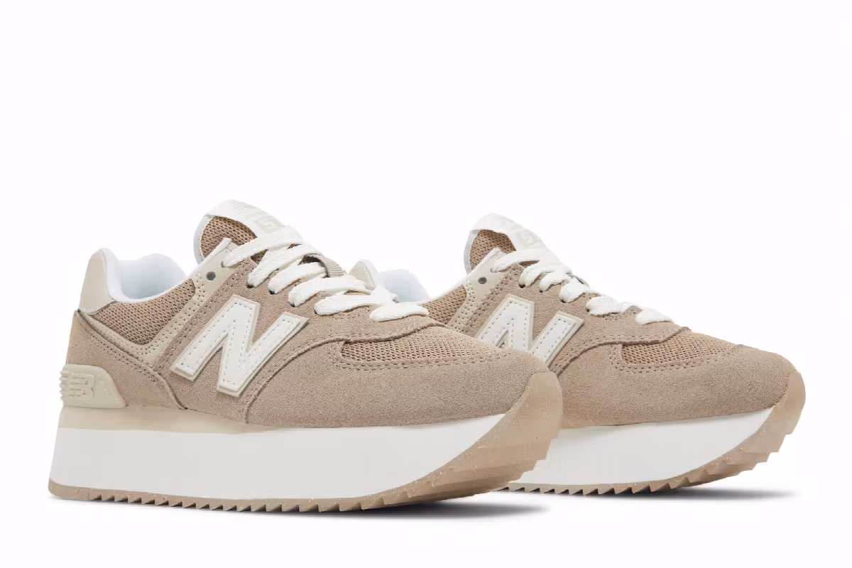 New Balance Women's 574+ Driftwood Timberwolf, view 9
