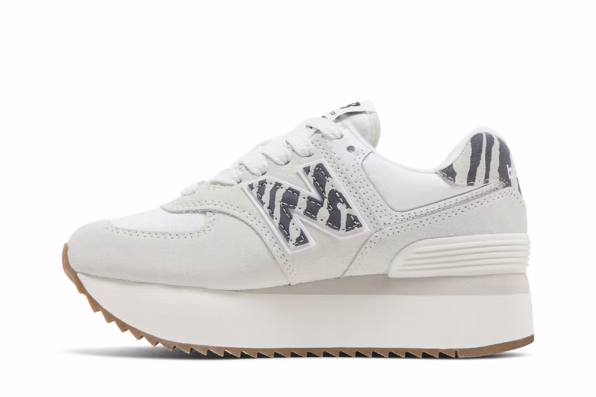 New Balance Women's 574+ Sea Salt Animal Print, view 4