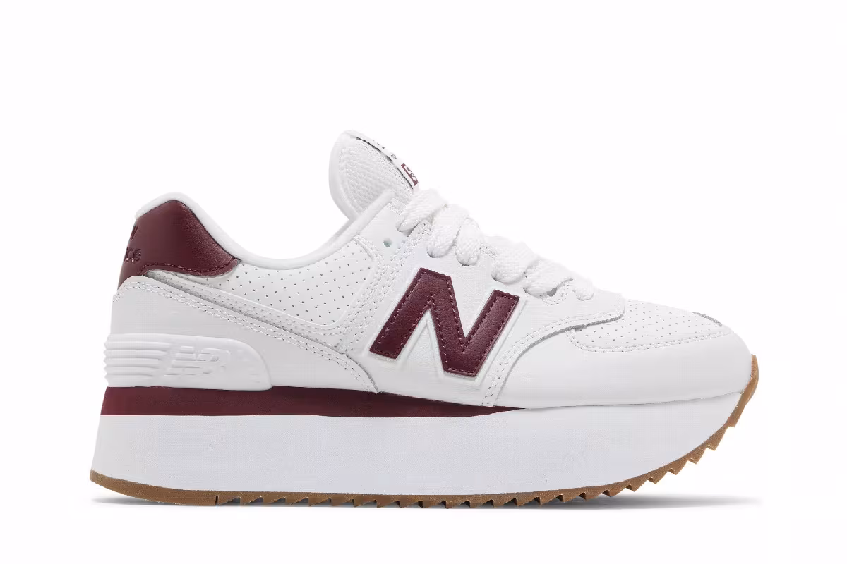 New Balance Women's 574+ White Burgundy, view 2