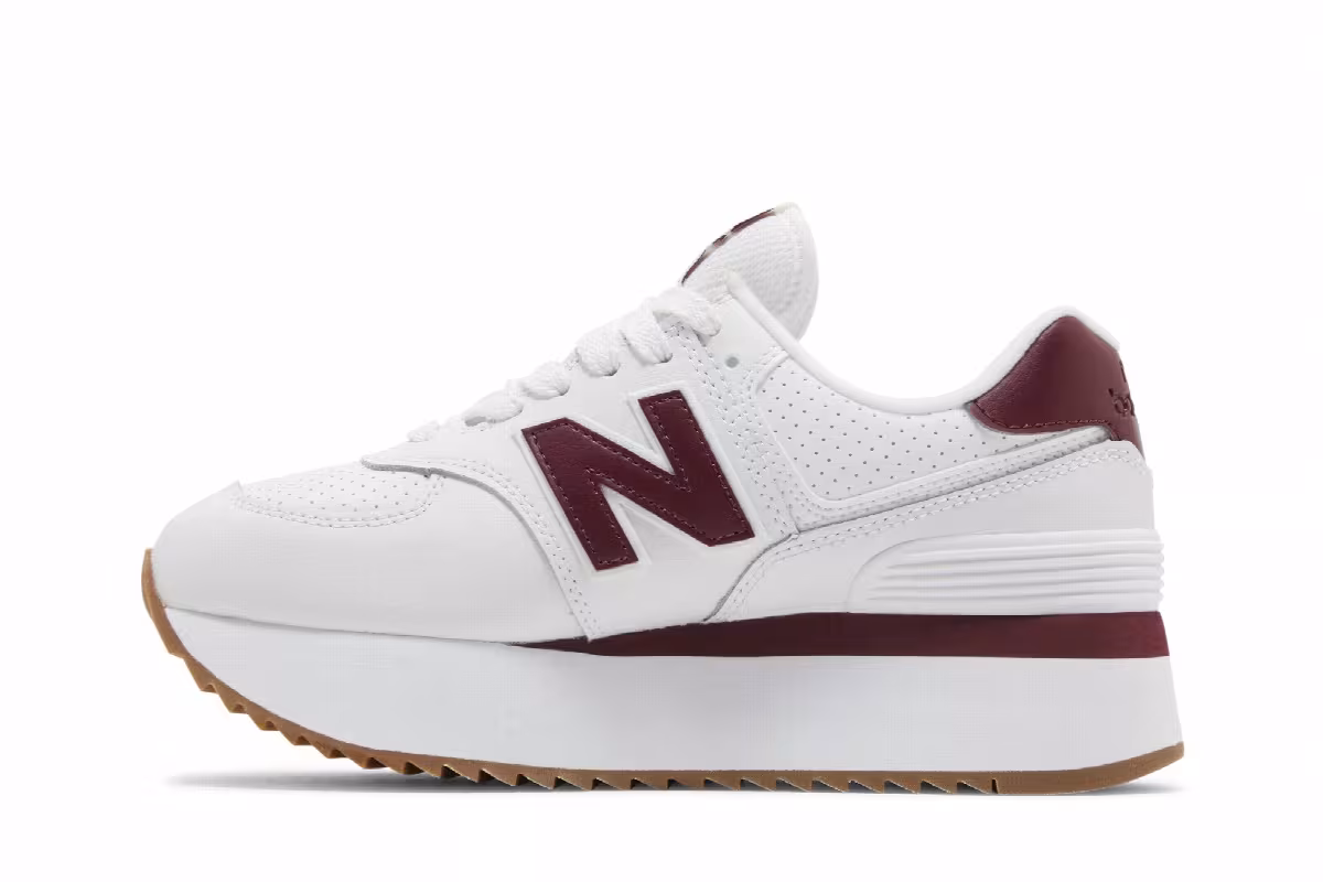 New Balance Women's 574+ White Burgundy, view 4