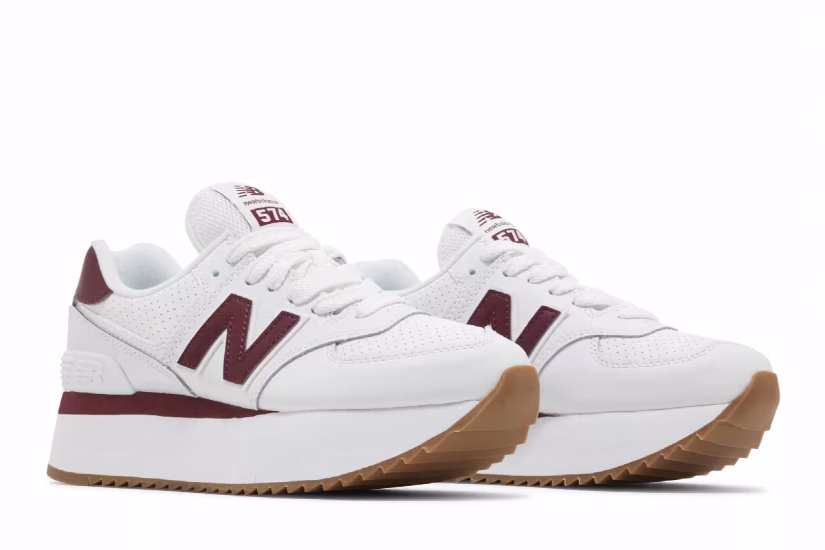 New Balance Women's 574+ White Burgundy, view 9