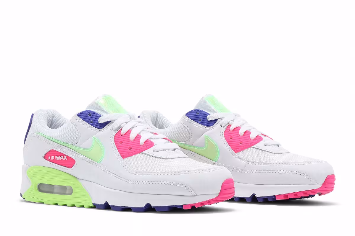 Nike Women's Air Max 90 White Indigo Burst Volt, view 9