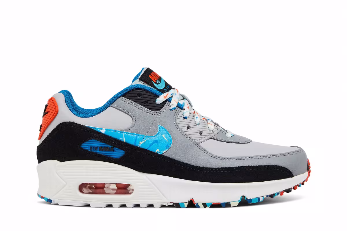 Nike Air Max 90 Leather GS Grey Fog Multi Swoosh, view 2