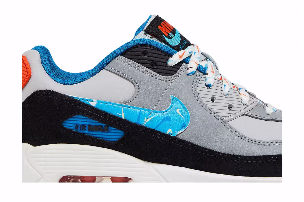 Nike Air Max 90 Leather GS Grey Fog Multi Swoosh, view 3