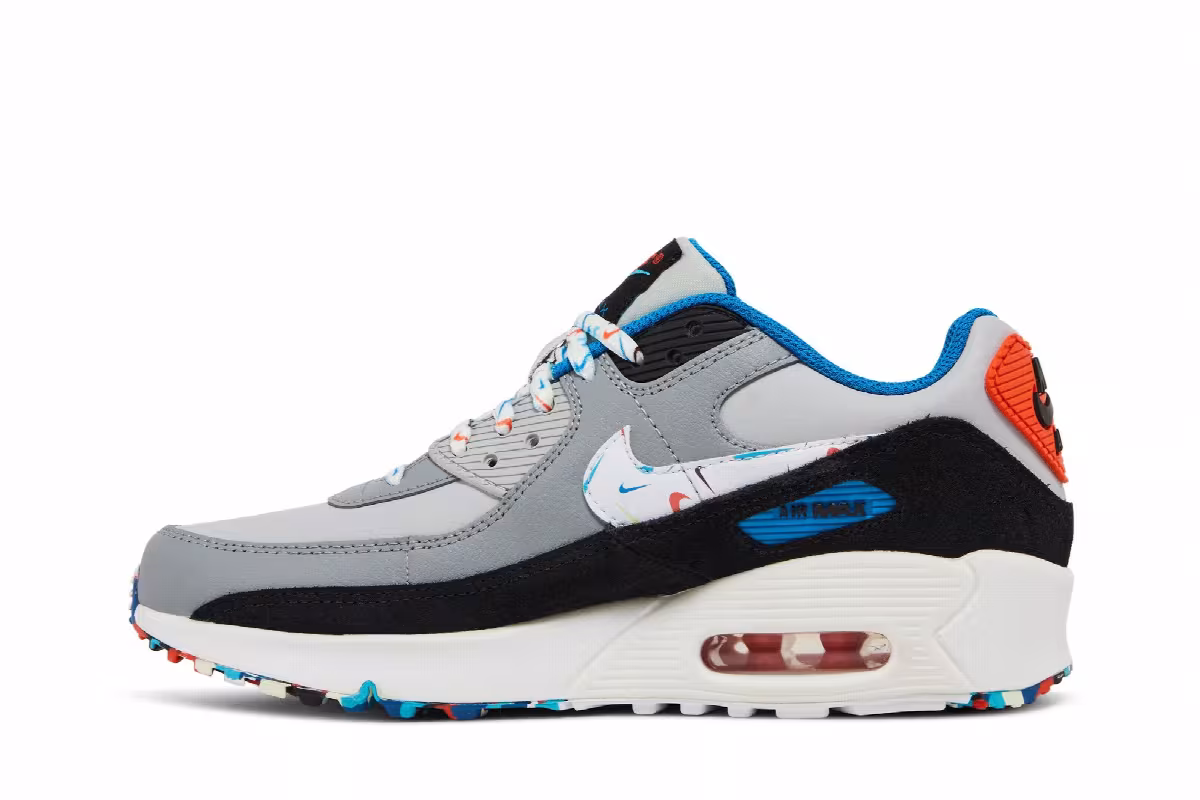 Nike Air Max 90 Leather GS Grey Fog Multi Swoosh, view 4